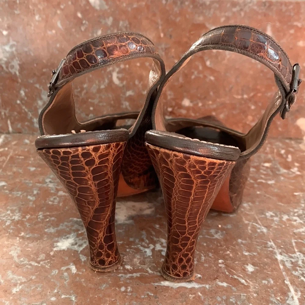 Vintage 1940’s WWII Alligator Peep Toe Slingback Platform Heels sz 6